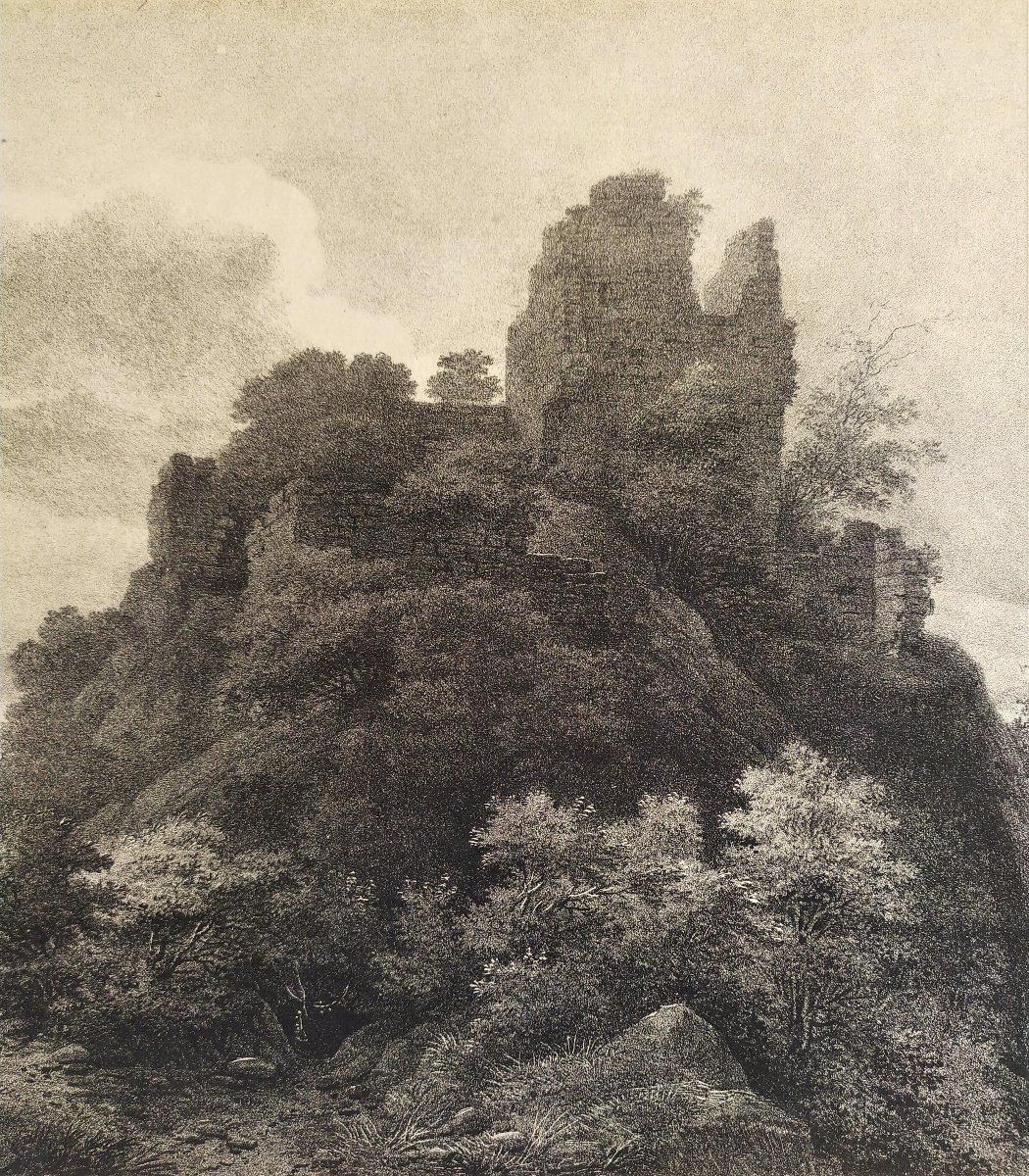  Lithograph By Engelmann Ruins Of The Castle  19th Century Old Print-photo-3