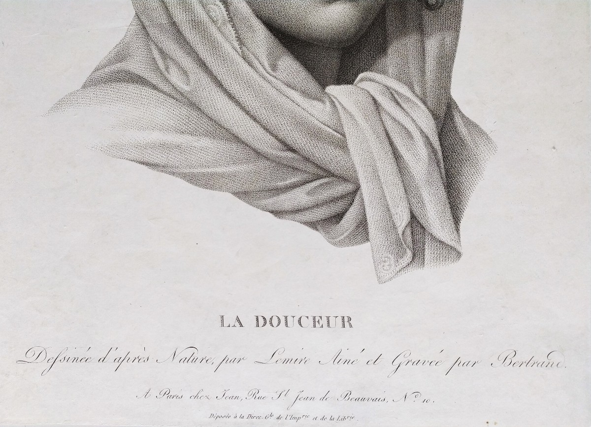 La Douceur Portrait Femme par Lemire Ainé Gravure Ancienne XIXème Epoque Empire-photo-2