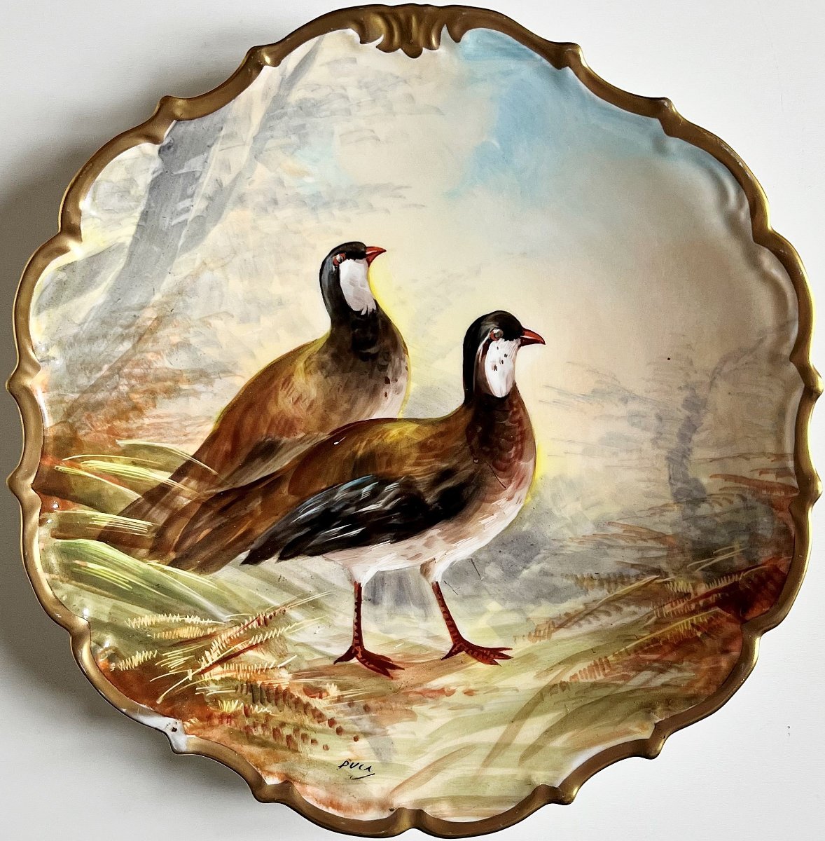  Limoges Plat En Porcelaine Peinte décor d' Oiseaux Signé-photo-2