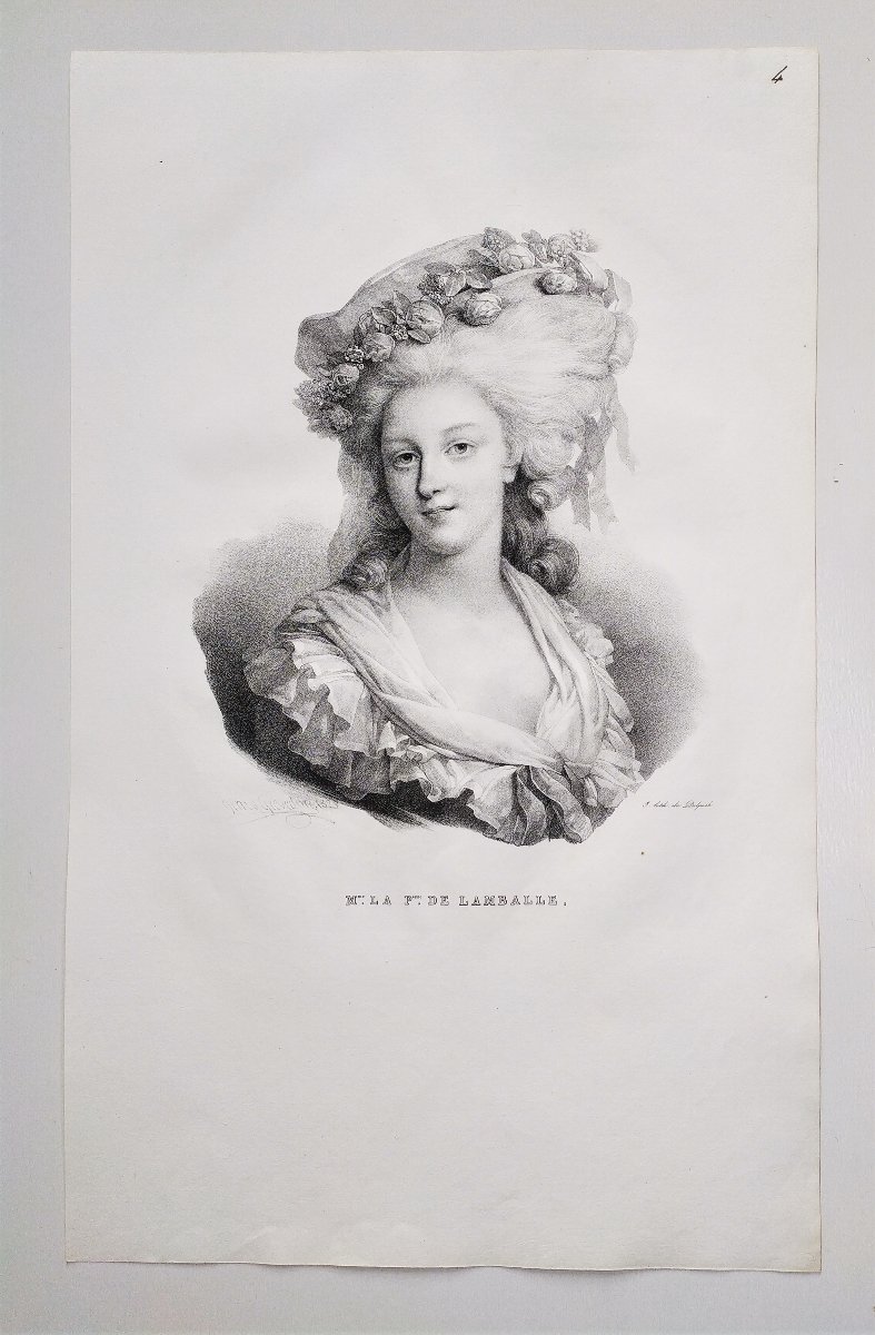 Portrait  Historique Princesse De Lamballe Lithographie Ancienne d'Après Henri Grévedon 19ème-photo-2