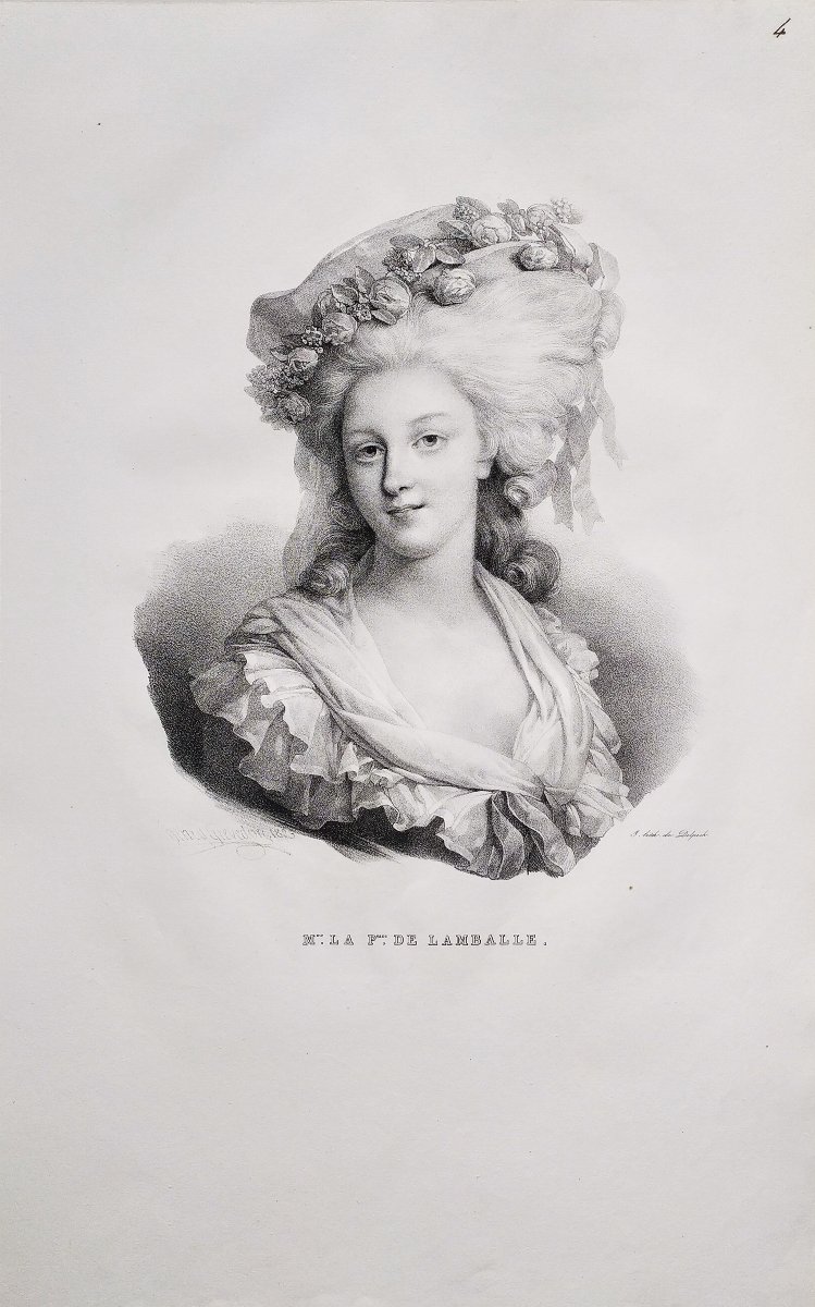 Portrait  Historique Princesse De Lamballe Lithographie Ancienne d'Après Henri Grévedon 19ème-photo-3