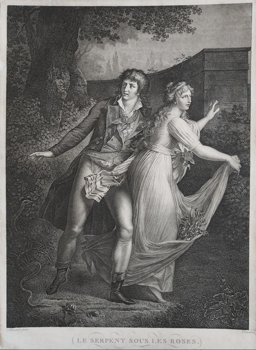 Etching  Antique  Engraving By Cazenave After Fournier The Snake Under The Roses Old Print-photo-3