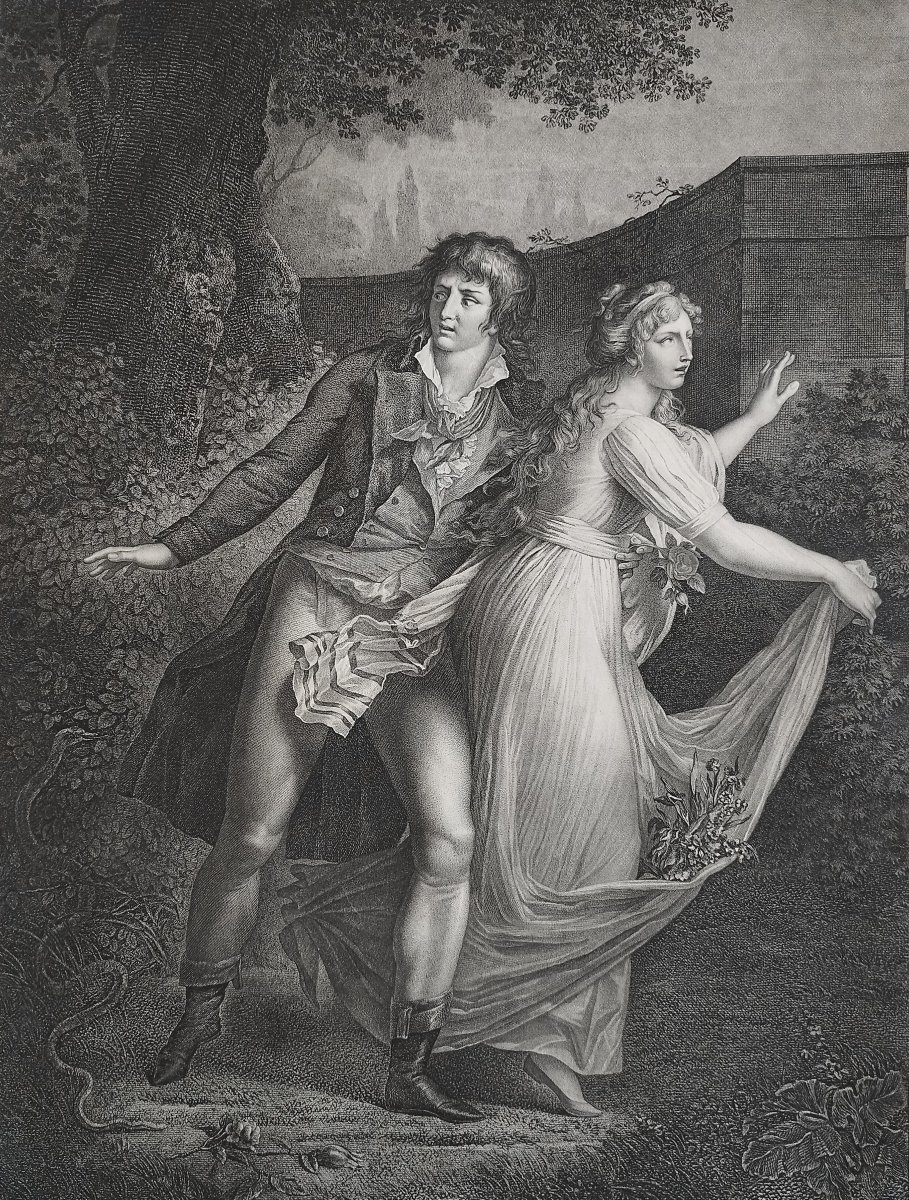 Etching  Antique  Engraving By Cazenave After Fournier The Snake Under The Roses Old Print-photo-4