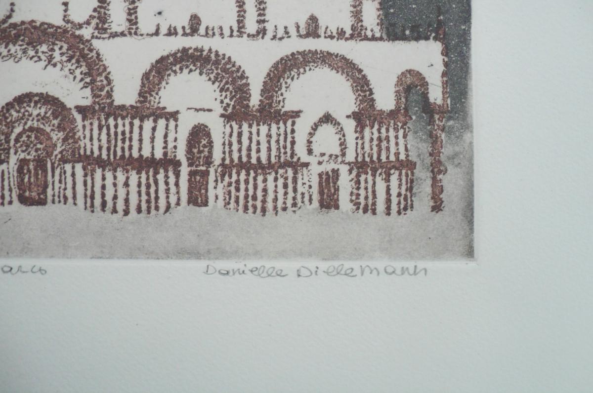 Abstract Aquatint Print By Danielle Dillemann Of San Marco In Venice In Italy-photo-2