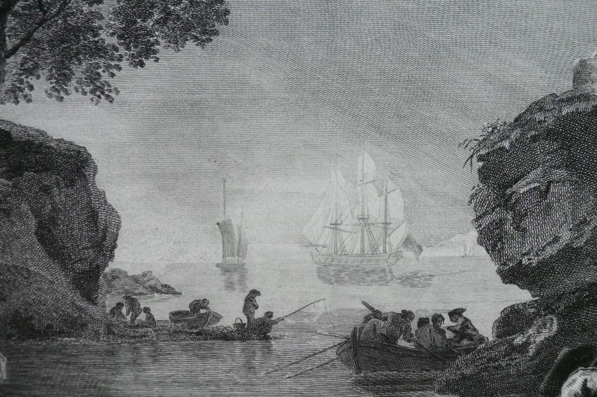 18ème Paire de Gravures , Paysage Marin de Navire, d'après peinture de Joseph Vernet -photo-7