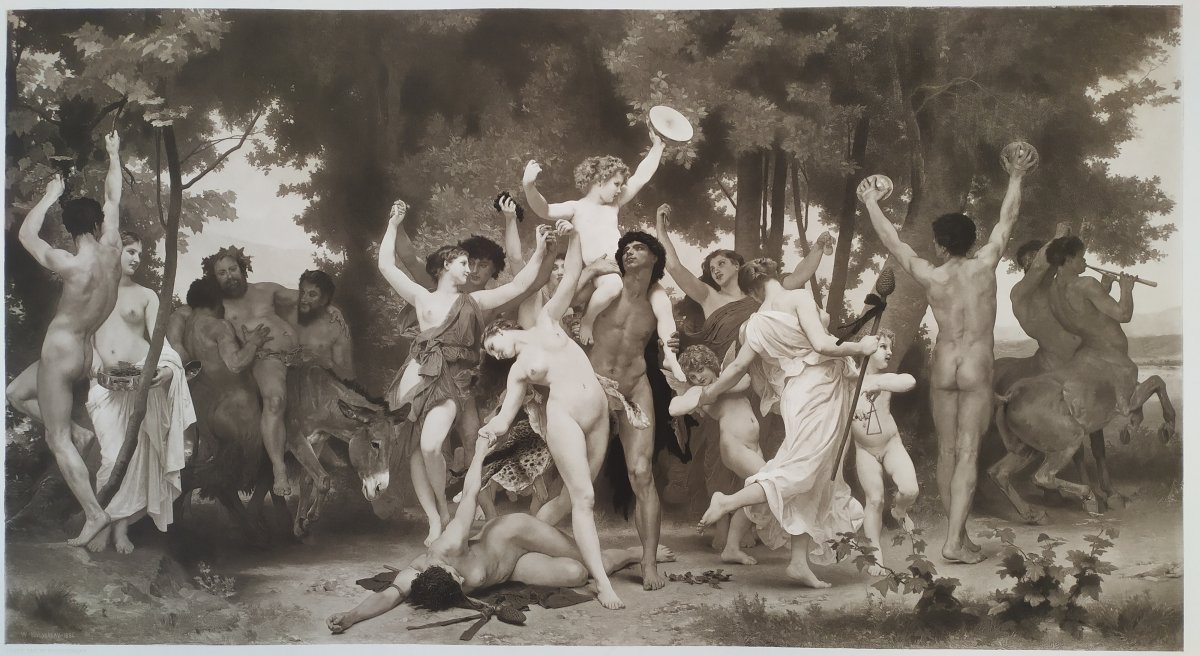 Mythologie Grecque La Jeunesse De Bacchus Photogravure 19eme D Apres William Bouguereau Lithographies