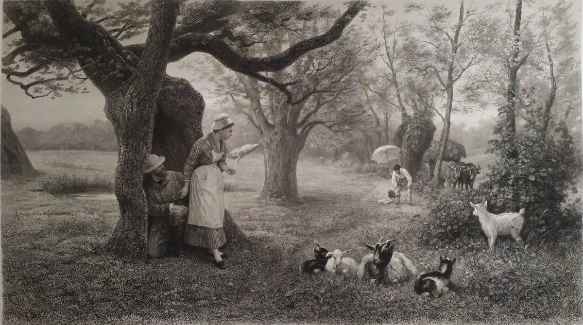  Pastoral Scene 19th Centuty Etching After Rudaux-photo-7