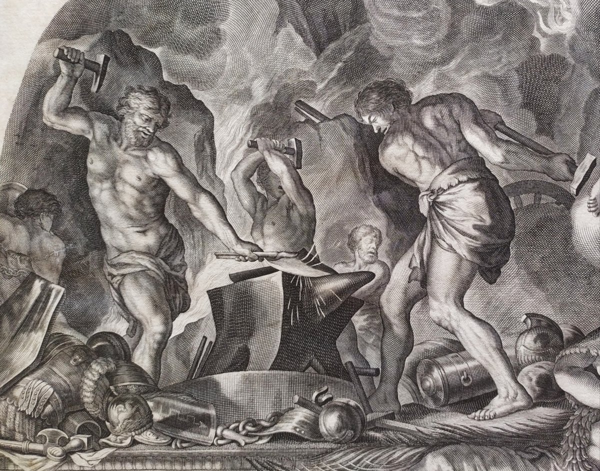 17th Century Greek Mythology, Mythological Etching Project Of Ceiling By Pierre De Cortona-photo-1