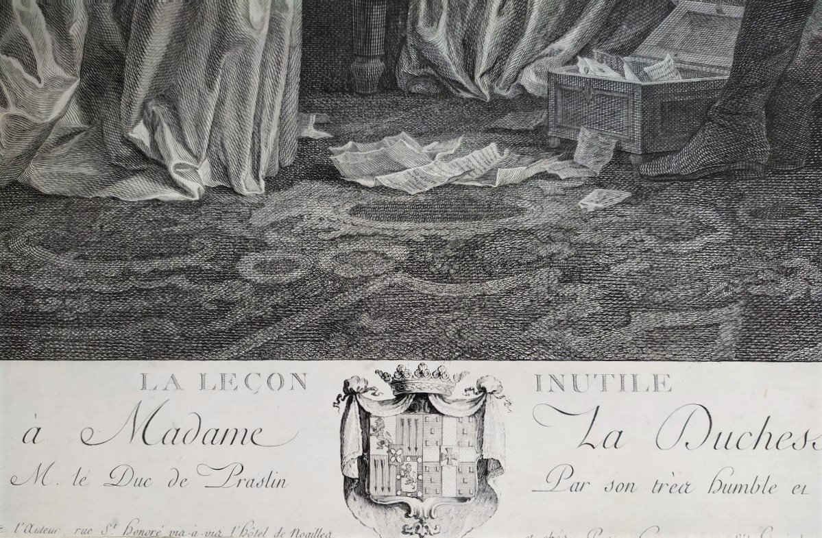 Gravure romantique 18ème La leçon inutile gravé par Helman en 1781 d'après Leprince-photo-4