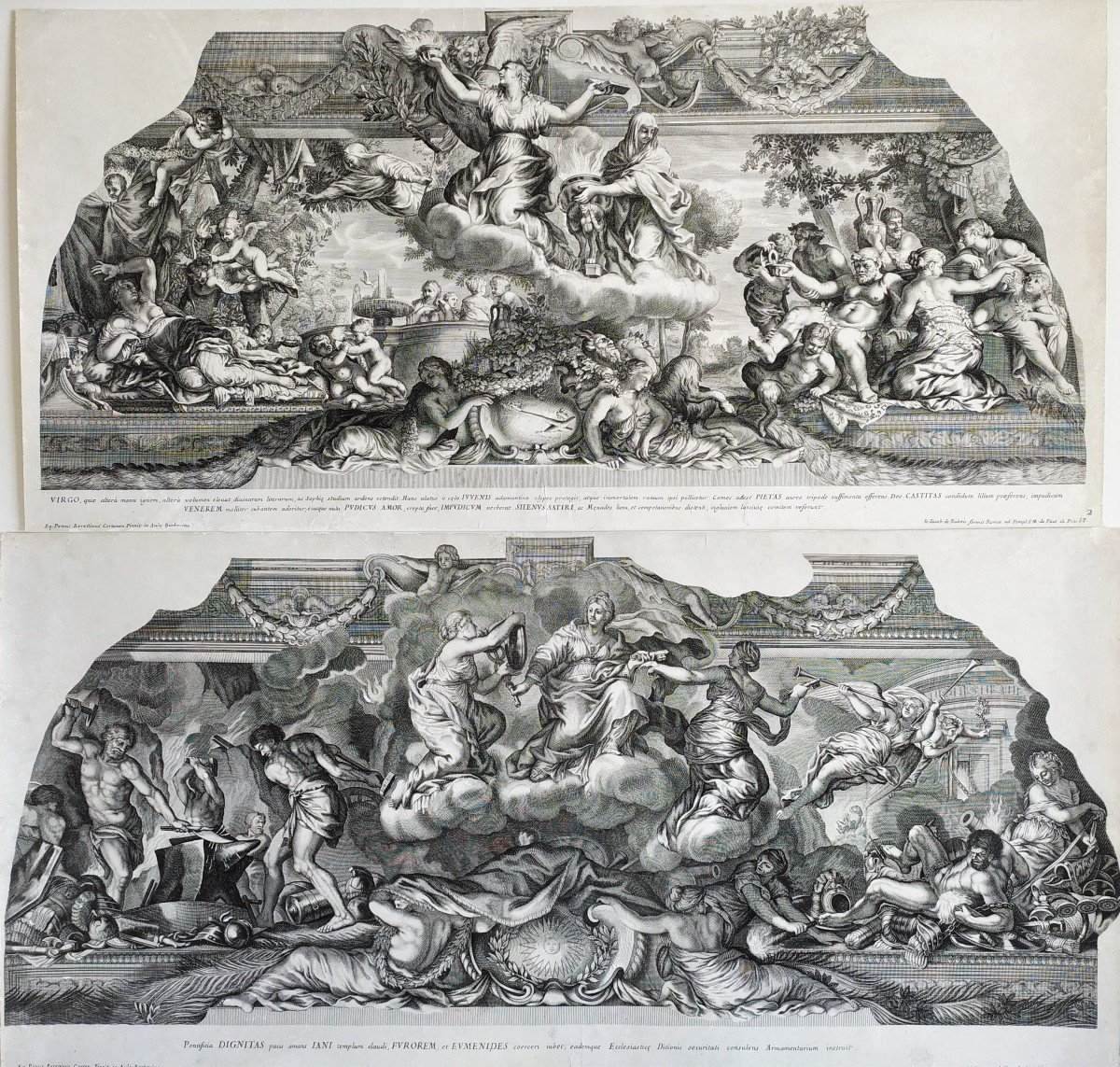 Barberini Palace Ceiling  Frescoes Engraved By Giacomo De Rossi After Cortona Pair Engravings-photo-3