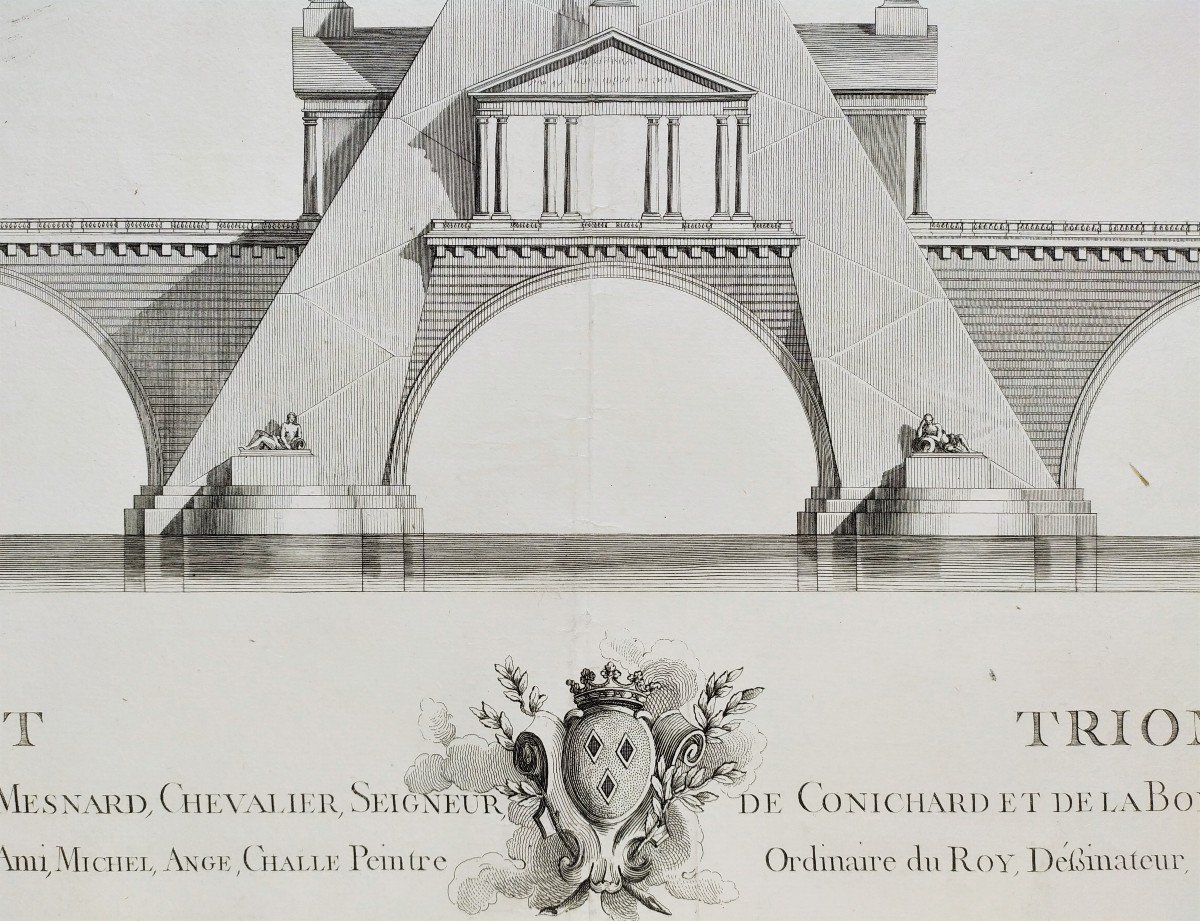 Architecture  Triumphal Bridge 18th Century Engraving By Bichard After Challe-photo-3