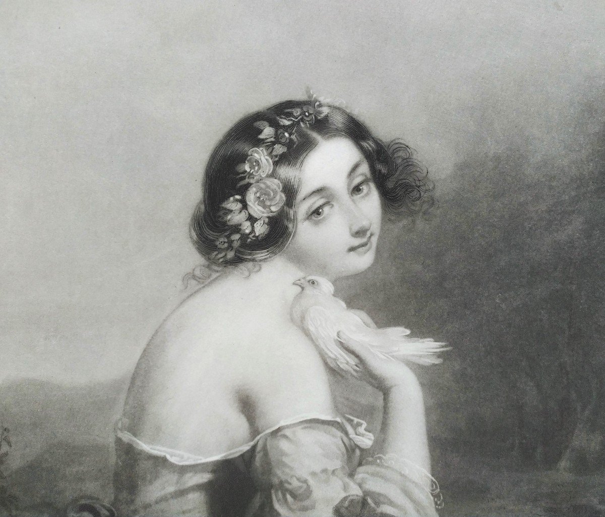 Portrait Femme Rose d'Amour Gravure XIXème-photo-3