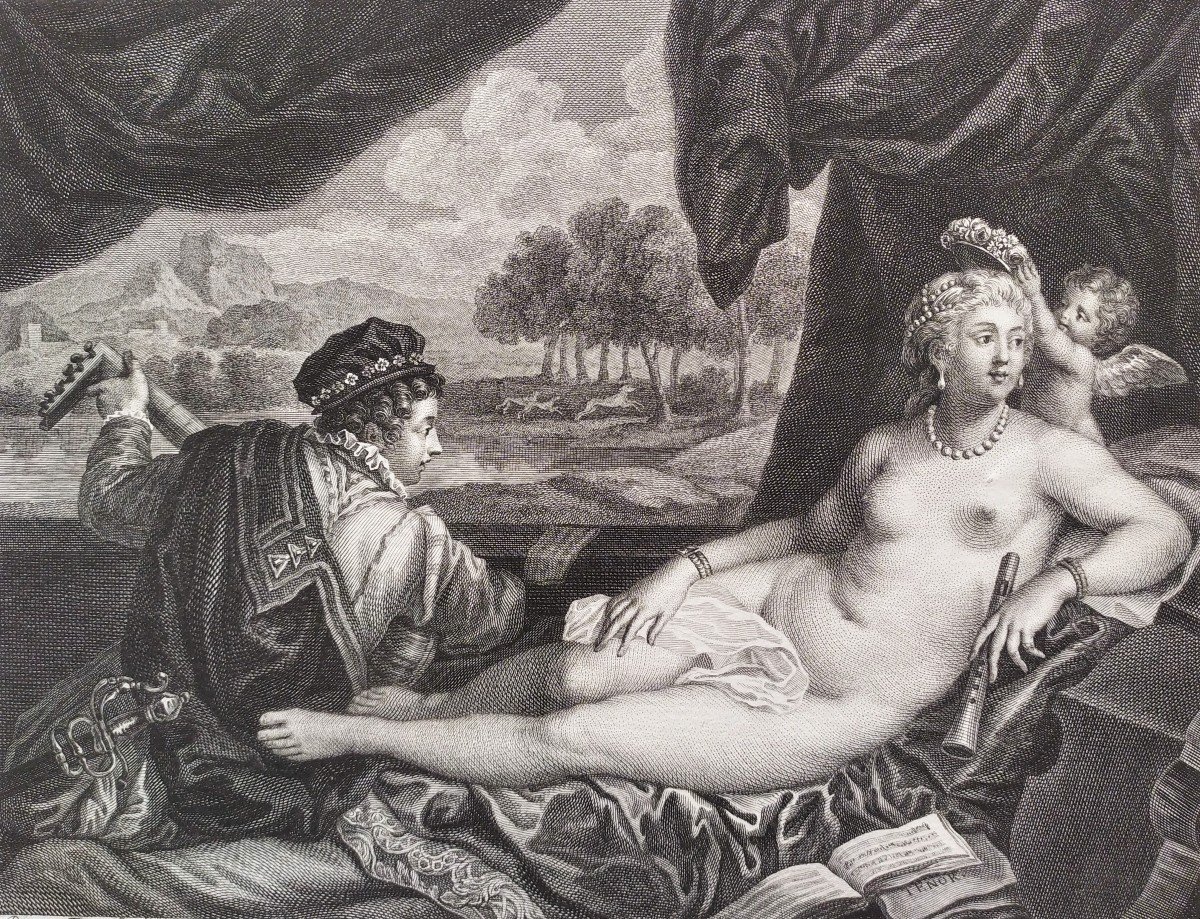 Philippe II Et Sa Maitresse Gravure d'Après Titien Vecelli-photo-1