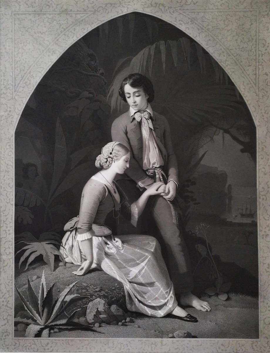 Paul And Virginie Engraved By Eugène Jazet After Schopin 19th Century-photo-4