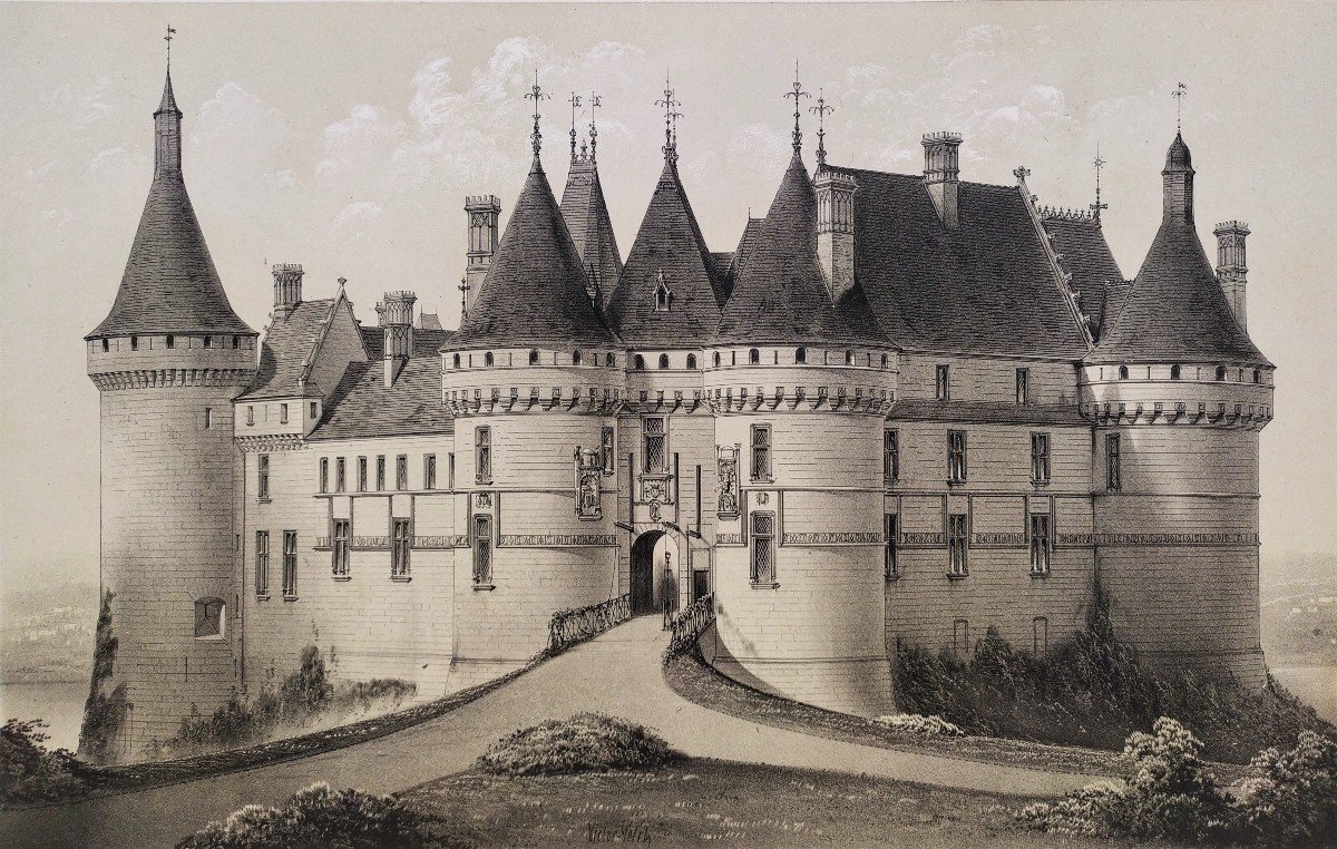  French Castle Chaumont 19th Century Lithograph By Victor Petit