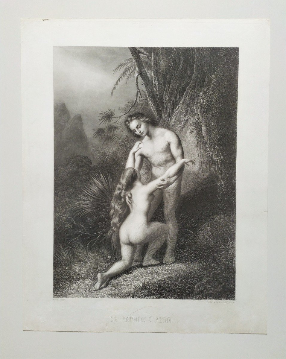 Eve Nu Adam  Scène biblique gravure-photo-2