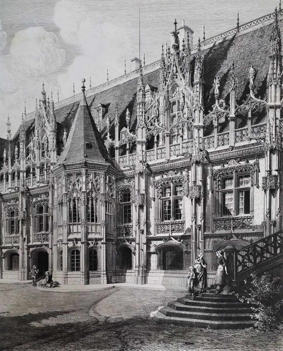 Rouen Courthouse Of Rouen Etching By Octave De Rochebrune Engraving Architecture-photo-4