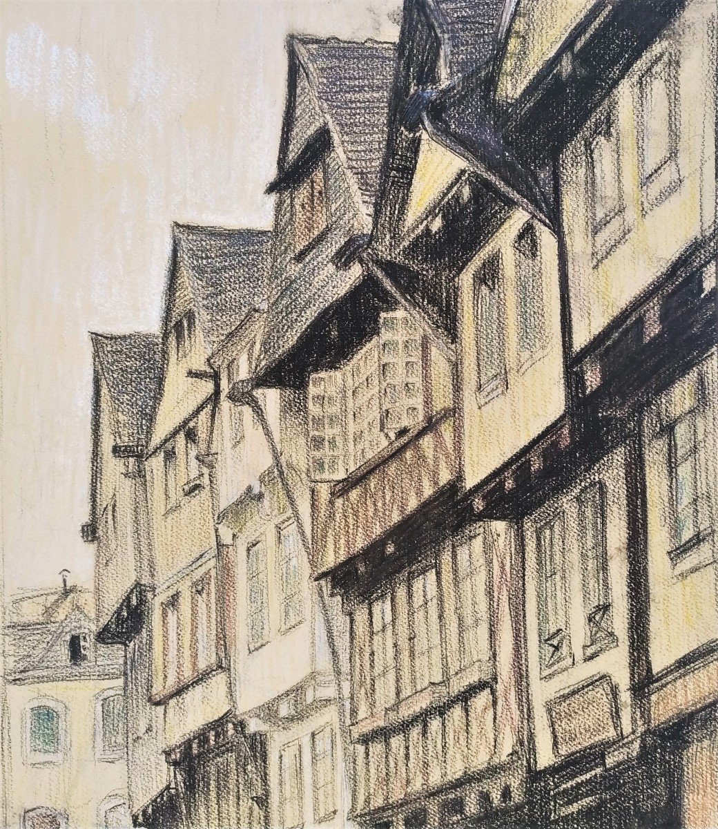  Old Houses In Brittany Charcoal And Crayon-photo-1