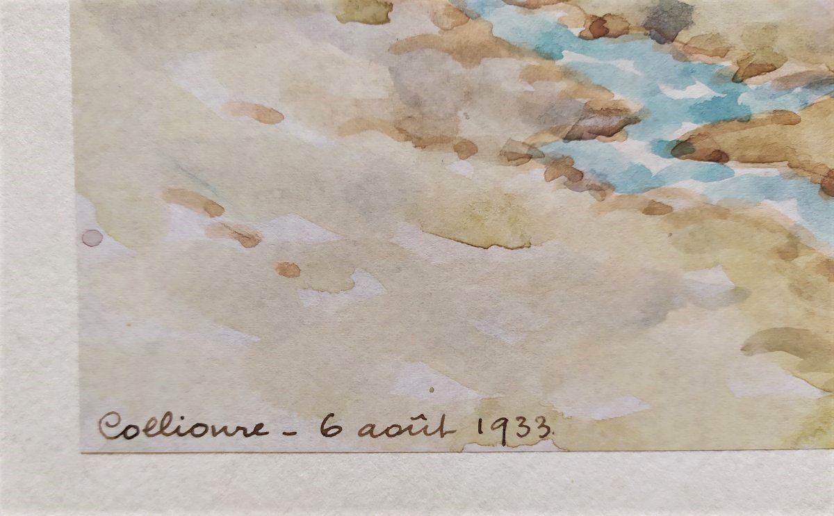 Collioure Paysage Aquarelle Par Louis Henri Romanet -photo-3