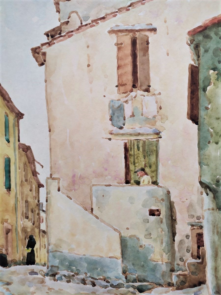 Collioure Paysage Aquarelle Par Louis Henri Romanet -photo-2