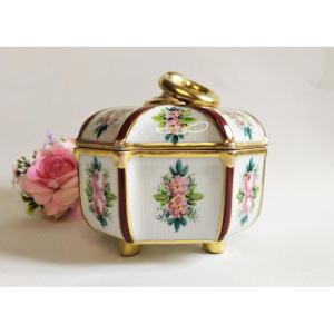 Coffret Bonbonnière En Porcelaine Peinte De Limoges 