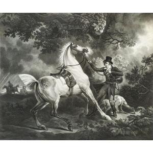 Hunting Horse Engraving After Carle Vernet