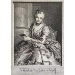 Portrait Of A Lady In Ballroom Dress 18th Century Engraving