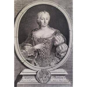 Queen Marie-therese Of Austria 18th C Engraving Etching