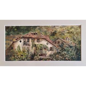 Italie Le Village De Merano Bolzano Aquarelle Par Constantin Münch