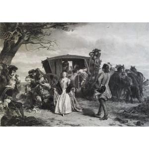 Guet-Apens Claude Duval Gravure Par Lumb Stocks d'Après William Powell Frith 