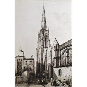 Church Engraving Etching By Octave De Rochebrune Old Print