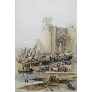 Vue d'Un Port En Espagne Algesiras Lithographie Aquarellée  Espana Artistica y Monumental