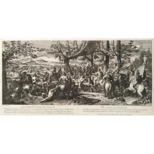 Battle Of Alexandre King Porus 18th Century Engraving After Charles Le Brun Etching Old Print 