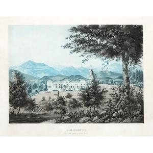 Etching Landscape Albisbrunn Canton  Zürich Switzerland  Mountain  Engraving 19th C Old Print