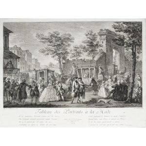 Engraving Genre Scene 18th C  Engraved By Pf Courtois Old Ptint