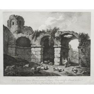 Etching  Architecture Engraving 18th Century Landscape Roman Ruin Old Print 