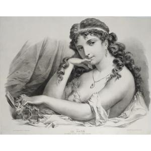  Le Matin Grande Lithographie XIXème Portrait Femme