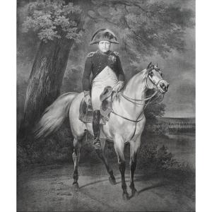 Napoleon Bonaparte On Horse By Engelmann Lithograph After Vernet Dated 1820