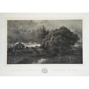French Landscape View Of Apremont Cher Lithograph By Emile Vernier After Charles Sauvageot Old Print 19th C