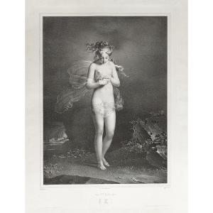 Mythologie Grecque Psyché  Lithographie d'Après Claude Marie Dubufe 19ème