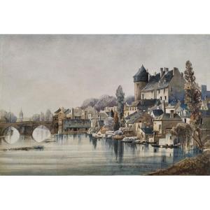 Laval Mayenne The Castle Watercolor 19th C