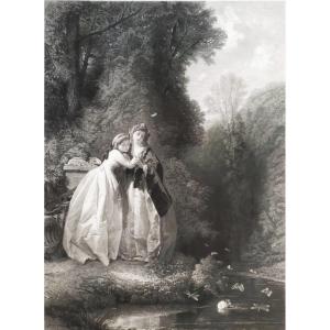 Gravure  Romantique Scène De Genre d'Après Compte-Calix 19ème