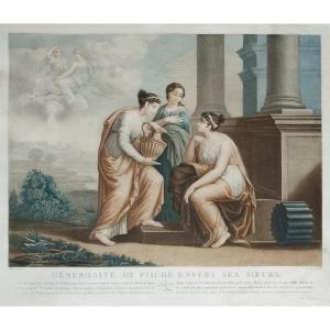 Allegorical Etching  Mythological Engraving Psiché By Louis François Mariage Empire Period Old Print