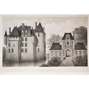 Architecture French Castle Avrilly Auvergne Lithograph By Victor Petit 19th C Old Print