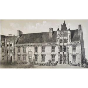 French Castle  Châteaudun  Architecture Renaissance Lithograph By Victor Petit Old Print 