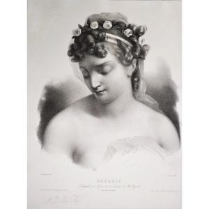  Portrait Femme Grecque Antique Grande Lithogtaphie 19ème