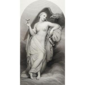 Engraving Hebe Goddess Of Youth Female Nude Mythological Etching After Ary Scheffer 19th C Old 