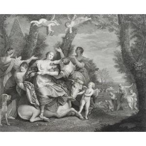 Etching Mythological Engraving After Veronese The Rape Of Europa 18th C Old Print