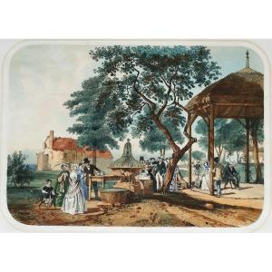 Vichy: Source Du Puits Lardy Lithograph In Colors 19th Century By Ch. Bour Et Cicéri 