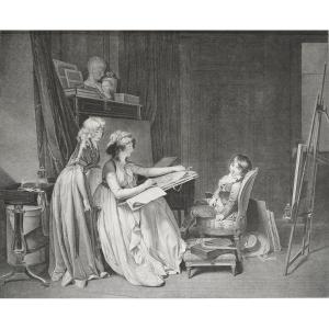  Engraving After Boiliy By Cazenave Etching Old Print The Drawing Lesson 19th C